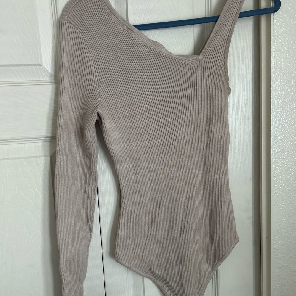 Abercrombie & Fitch Tan Ribbed Asymmetrical Bodysuit